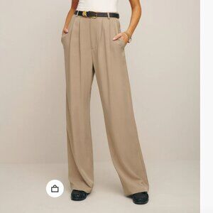 Reformation Mason Khaki Wide Leg Trouser Pants Size 6